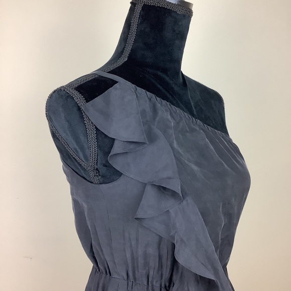 CLUB MONACO SILK BLACK ONE SHOULDER RUFFLED DRESS - Picture 5 of 9